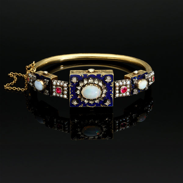 Antique French BLUE ENAMEL Opal, Diamond and Ruby Bracelet - Pretty Different Shop