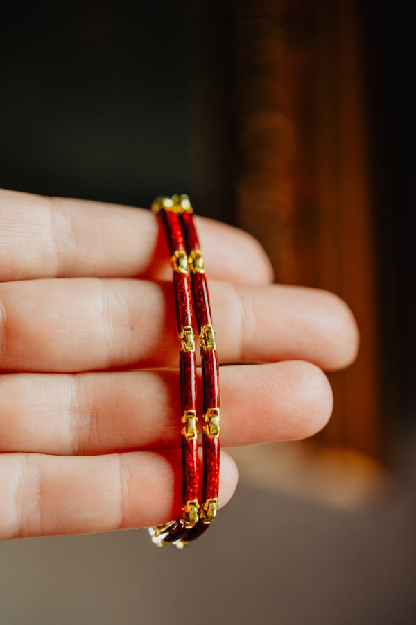 Vintage Italian Geometric Red Guilloche Enamel Bracelet - Pretty Different Shop