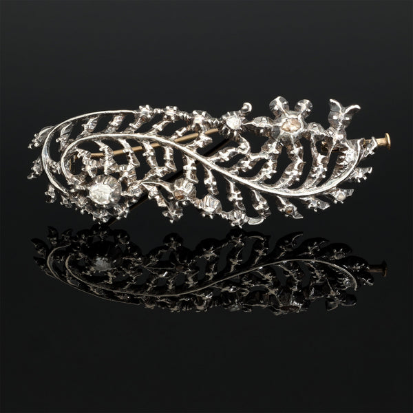 Set of 2 Silver Feather Brooches set with Rose Cut Diamonds - Pretty Different Shop