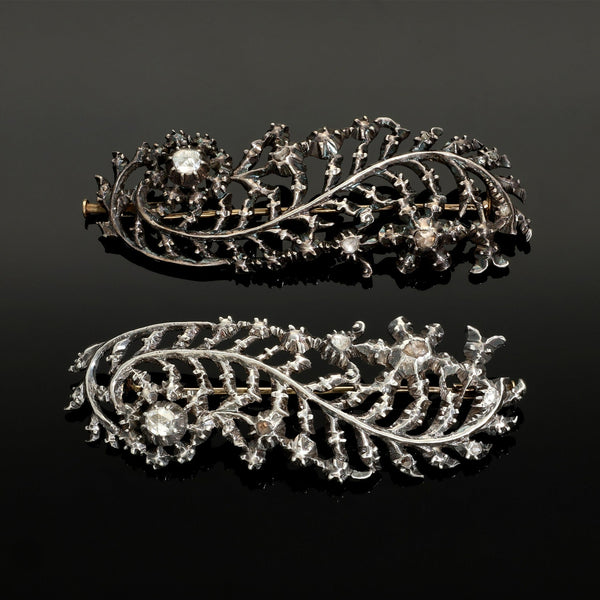 Set of 2 Silver Feather Brooches set with Rose Cut Diamonds - Pretty Different Shop