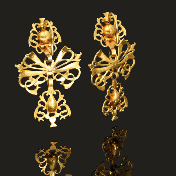 Antique Iberian Diamond Rococo Style Earrings, circa 1700s - Pretty Different Shop