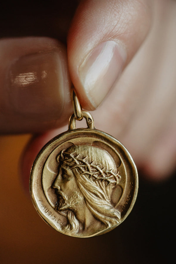 Art Deco 1940s Jesus Christ Religious Medal by Augis - Pretty Different Shop