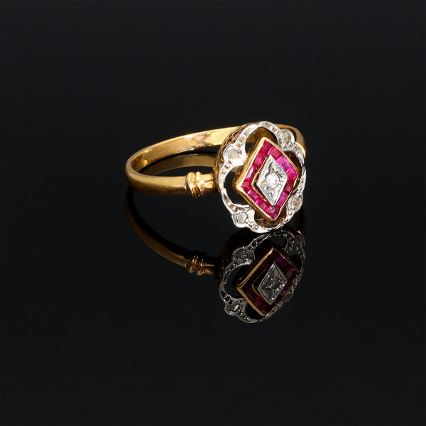 Antique Natural Step Cut Rubies and Fancy Cut Diamond Ring - Pretty Different Shop