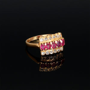 Natural Ruby and Fancy Rose Cut Diamond Panel Ring - Pretty Different Shop