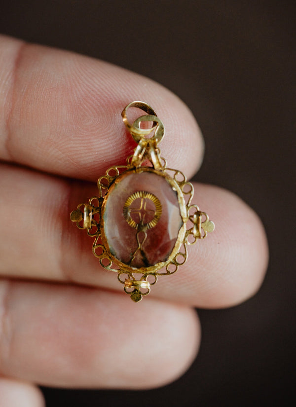 Antique 1800's Rock Crystal Religious Cross Charm - Pretty Different Shop