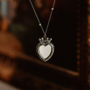 Antique Diamond Flaming or Crowned Heart Locket Necklace