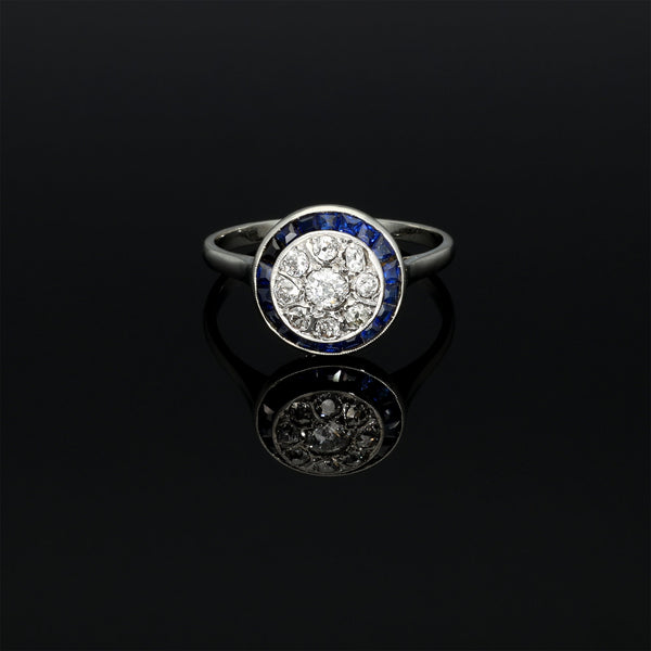 French Vintage Art Deco 0.7CT Old Mine Cut Diamond and Sapphire Platinum Ring - Pretty Different Shop