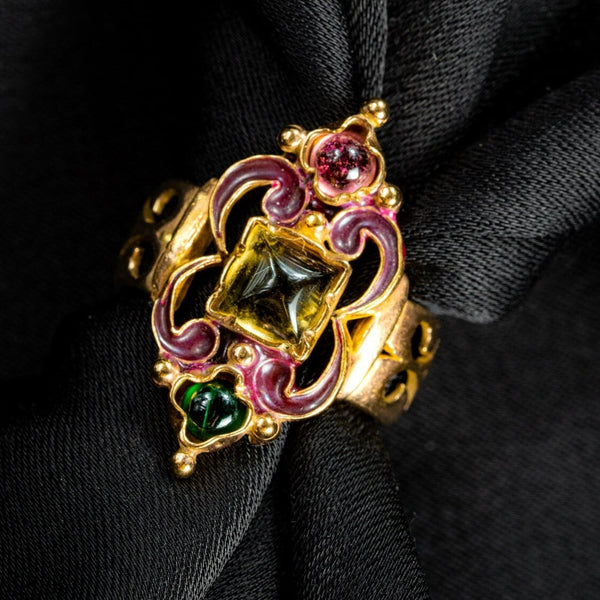 Antique Purple Enamel Tourmaline and Citrine Ring