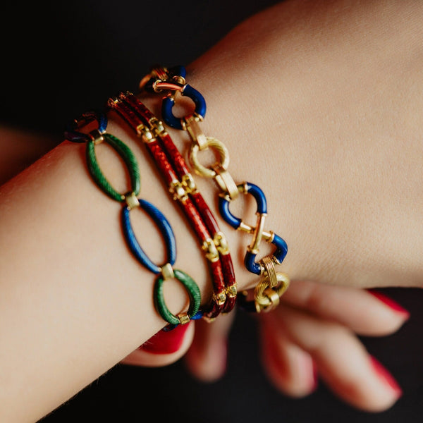 Vintage Italian Geometric Red Guilloche Enamel Bracelet